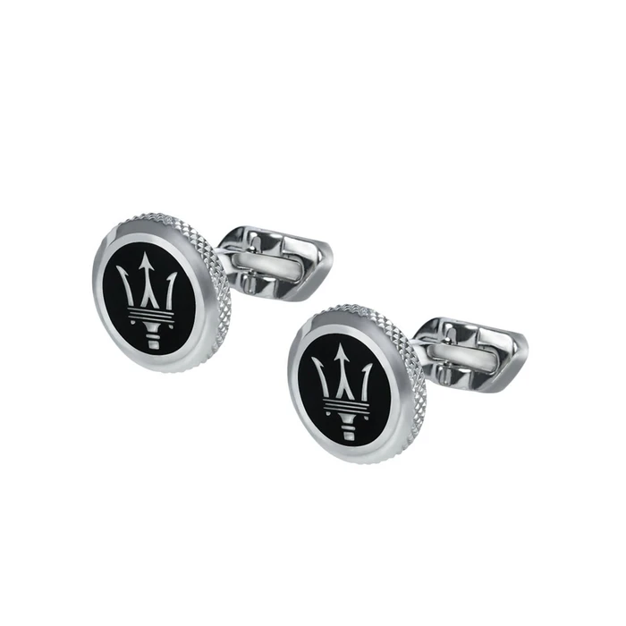 Maserati Stainless Steel Cufflinks, Black IP Coating, Grey Face — JM416AIL03
