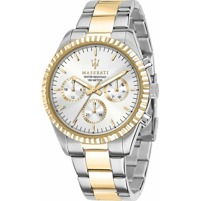 Maserati Ανδρικό Ρολόι 43mm Χρονογράφος Μπαταρίας με Χρυσό Μεταλλικό Μπρασελέ R8853100021