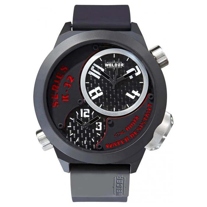 Welder Men's Analog Quartz Watch 50mm K32-9201 - Grey Rubber Strap, Black Case