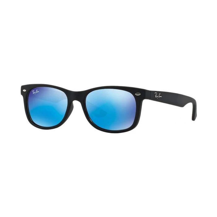 Ray Ban Wayfarer Junior Shatterproof Square Kids Sunglasses Black with Blue Mirror Lens (48/16/125)