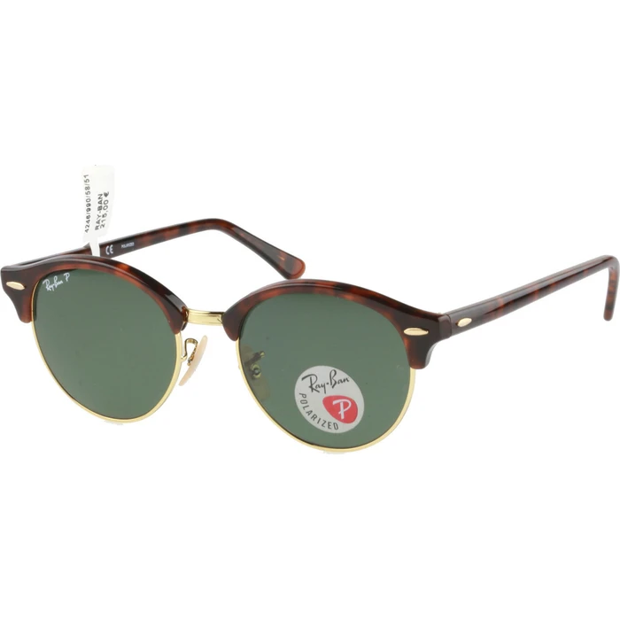Ray‑Ban Clubround Unisex Γυαλιά Ηλίου RB4246 990/58 – Καφέ ταρταρούγα σκελετός, Πράσινος polarized φακός, Μέγεθος 51/19/145