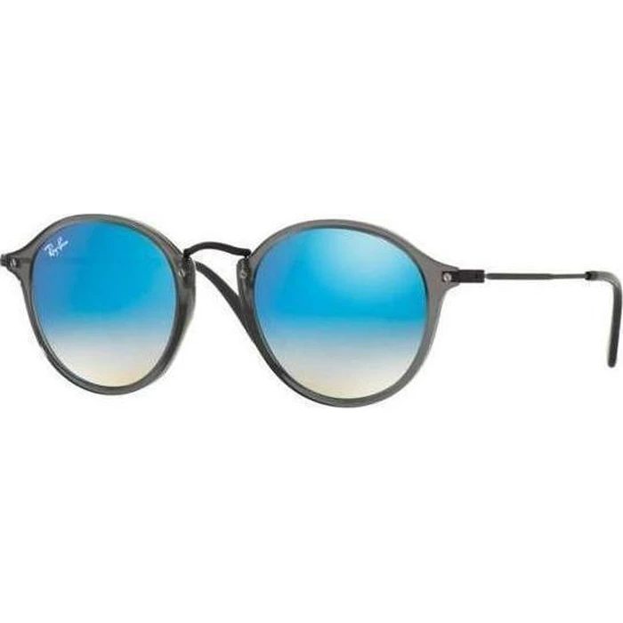 Ray Ban Round Fleck Unisex Sunglasses RB2447N 6255/4O — Grey Frame with Blue Dégradé Mirror Lens, Size 49/21/145