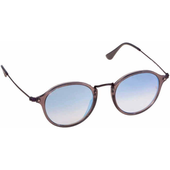 Ray Ban Round Fleck Unisex Sunglasses RB2447N 6255/4O — Grey Frame with Blue Dégradé Mirror Lens, Size 49/21/145