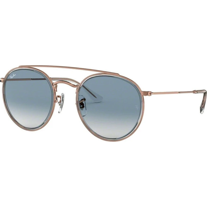 Ray Ban Γυαλιά Ηλίου Round Double Bridge Unisex RB3647N 51mm Χρυσό Μεταλλικό Σκελετό με Μπλε Ντεγκραντέ Φακό