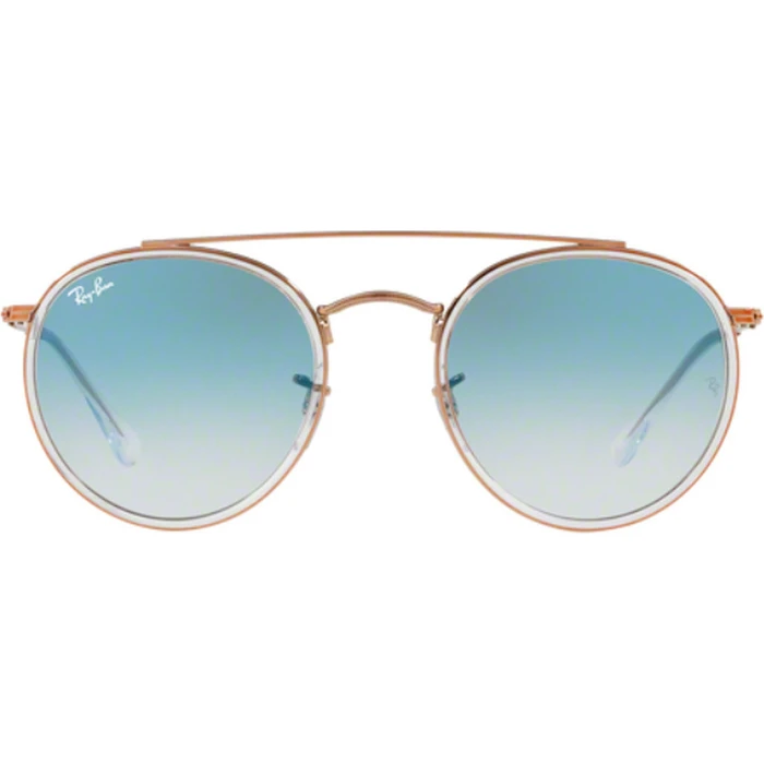 Ray Ban Γυαλιά Ηλίου Round Double Bridge Unisex RB3647N 51mm Χρυσό Μεταλλικό Σκελετό με Μπλε Ντεγκραντέ Φακό