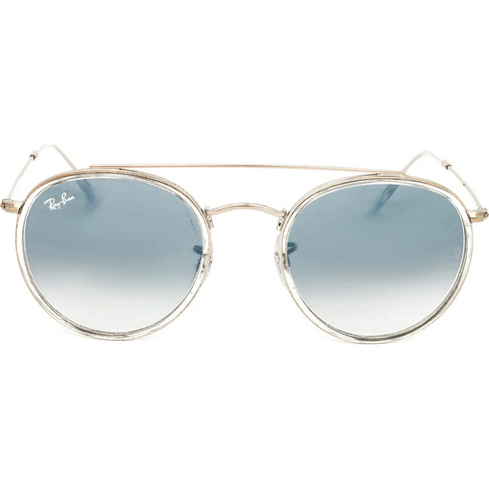 Ray Ban Γυαλιά Ηλίου Round Double Bridge Unisex RB3647N 51mm Χρυσό Μεταλλικό Σκελετό με Μπλε Ντεγκραντέ Φακό
