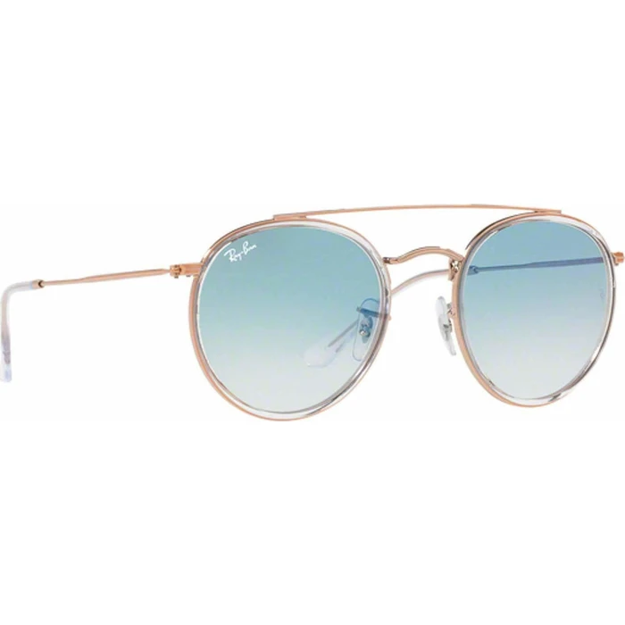Ray Ban Γυαλιά Ηλίου Round Double Bridge Unisex RB3647N 51mm Χρυσό Μεταλλικό Σκελετό με Μπλε Ντεγκραντέ Φακό