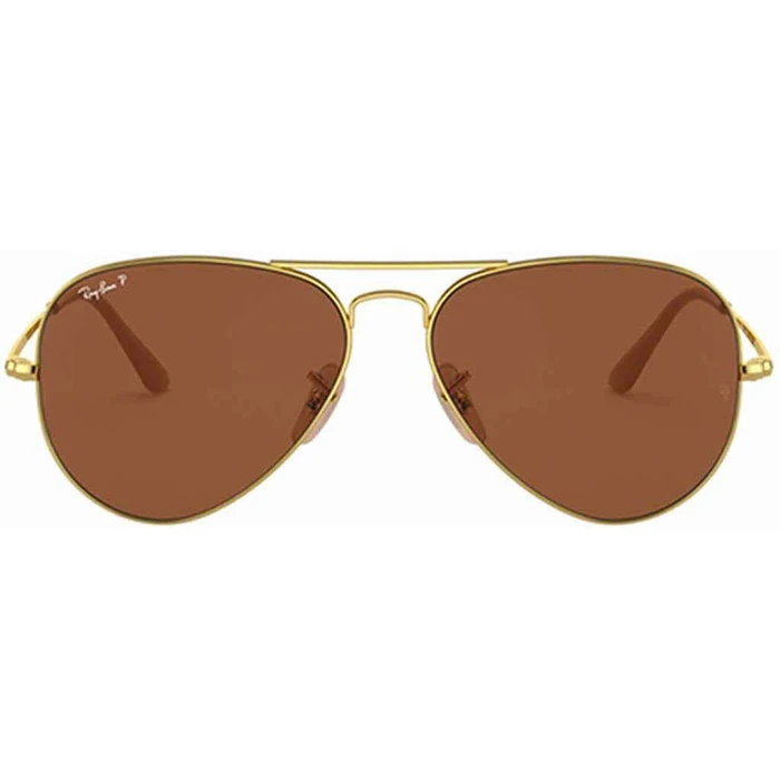 Ray Ban Aviator Metal II Unisex Γυαλιά Ηλίου - Χρυσός Μεταλλικός Σκελετός, Καφέ Polarized Φακός RB3689 9064/AF