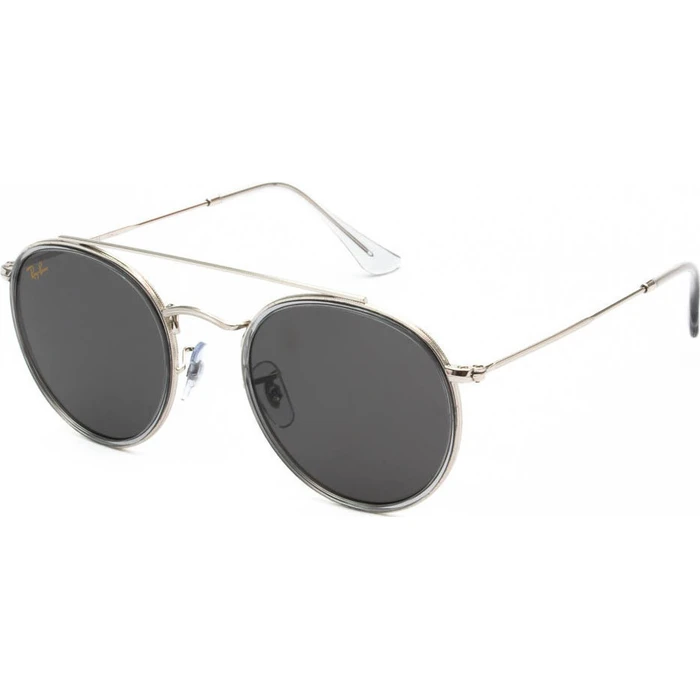 Ray Ban Round Double Bridge Unisex Γυαλιά Ηλίου RB3647N 9211B1 — Ασημί Μεταλλικός Σκελετός, Μαύρος Φακός, 51/22/145