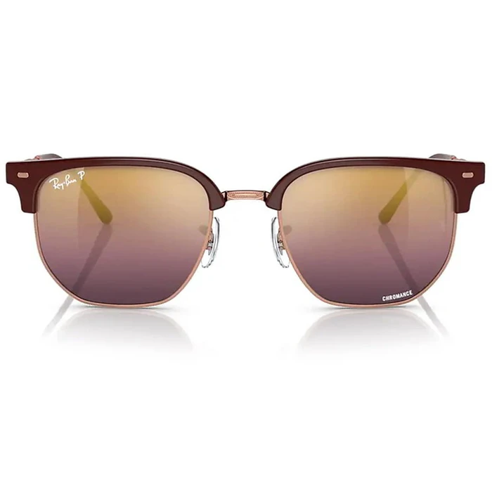 Ray Ban New Clubmaster Unisex Sunglasses RB4416 6654G9 – Burgundy frame, Red/Pink Polarized lenses, Size 53/20/145