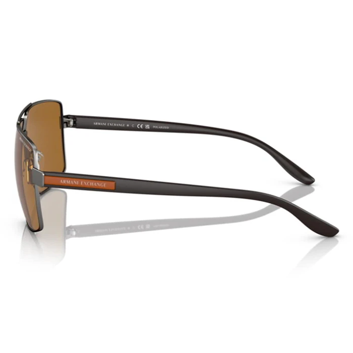 Armani Exchange Men's Sunglasses AX2037S600383 – Grey Metal Frame, Brown Polarized Lenses, 60/14/145 mm