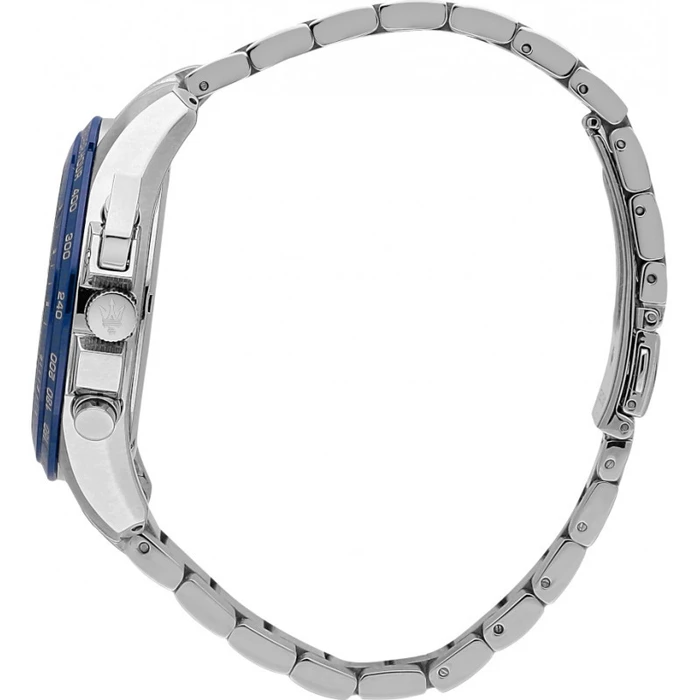Maserati Ανδρικό Ρολόι 45mm Χρονογράφος R8871612039 Ασημί Μεταλλικό Μπρασελέ Μπλε Καντράν