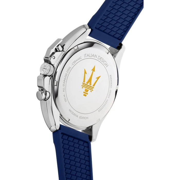 Maserati Ανδρικό Ρολόι 45mm Χρονογράφος R8871612039 Ασημί Μεταλλικό Μπρασελέ Μπλε Καντράν