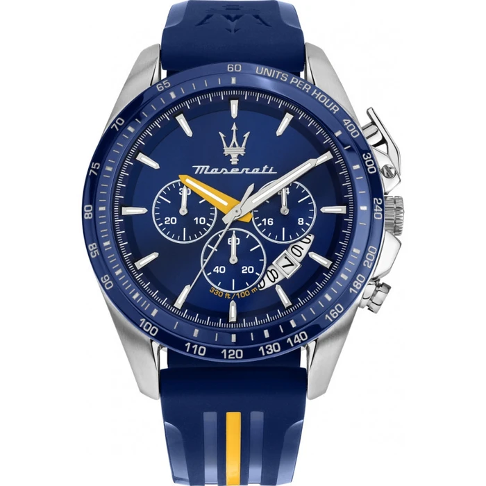 Maserati Ανδρικό Ρολόι 45mm Χρονογράφος R8871612039 Ασημί Μεταλλικό Μπρασελέ Μπλε Καντράν