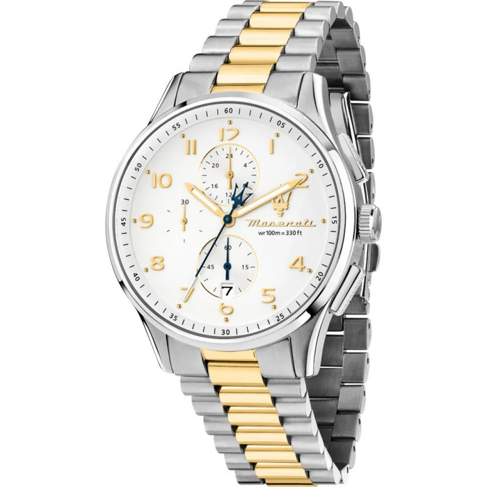 Maserati Ανδρικό Ρολόι 42mm Χρονογράφος Μπαταρίας με Χρυσό Μεταλλικό Μπρασελέ R8873624003