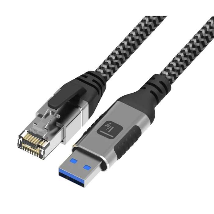 Techly Icoc U3a-rj45-010 USB 3.0 (USB-A Male to RJ45 Male) Cable 1 m - Cat6 Gigabit, Silver/Black