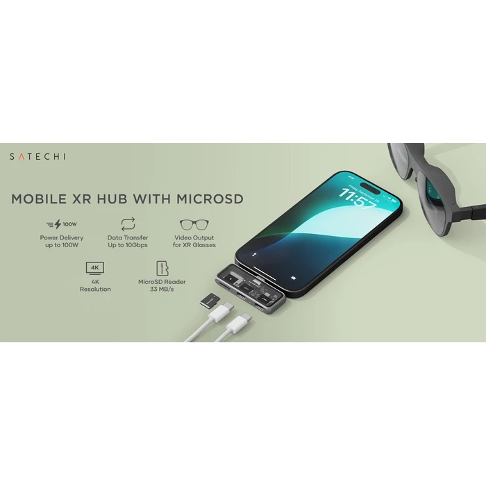 Satechi USB-C PD Mobile XR Hub & MicroSD Card Reader - Space Grey