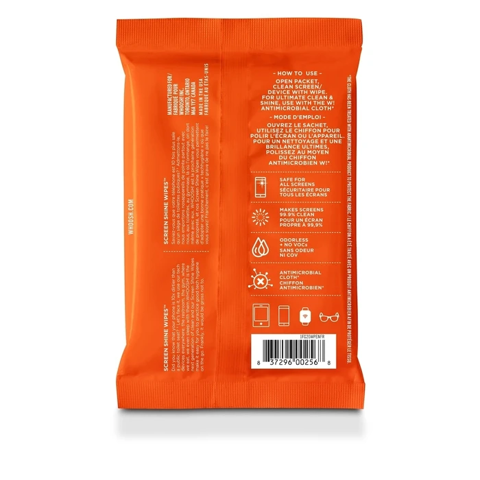 Whoosh Screen Shine Wipes  20 Individually Wrapped Wipes