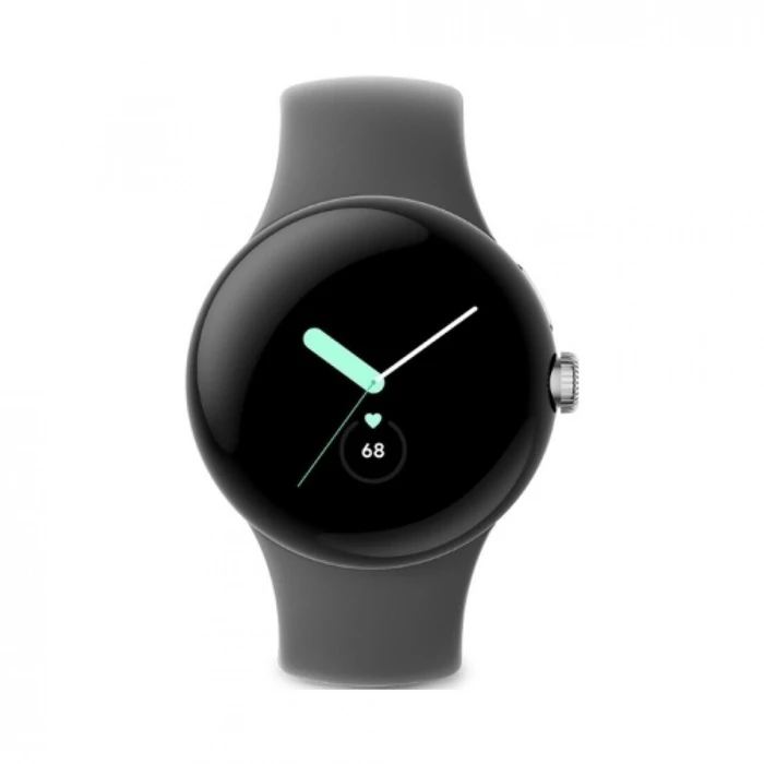Google Pixel Watch γυαλιστερό ασημί ανοξείδωτο 41mm με Charcoal Active band