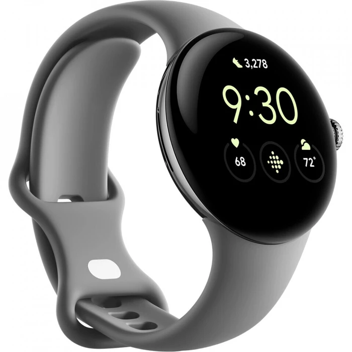 Google Pixel Watch γυαλιστερό ασημί ανοξείδωτο 41mm με Charcoal Active band