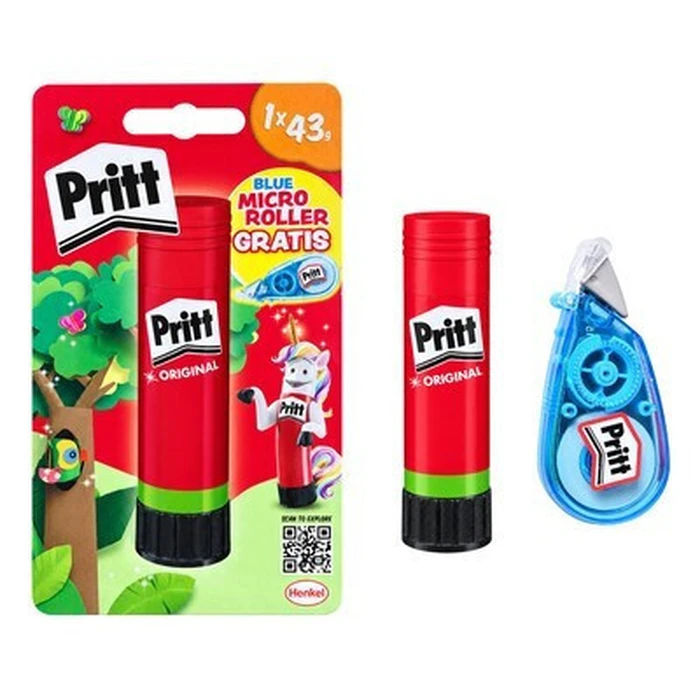 PRITT Original Glue Stick & Correction Tape Set, 43 g glue, 5 mm x 6 m tape, Transparent