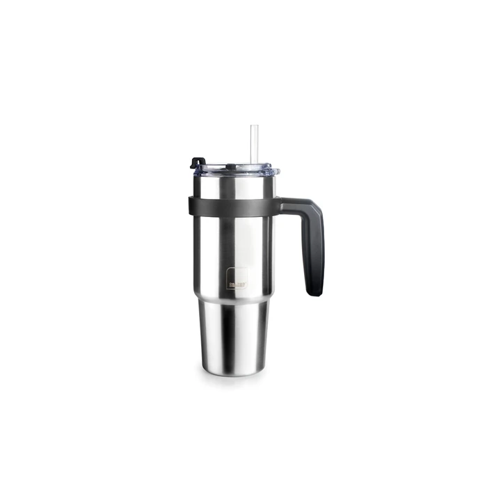 Ibili Ποτήρι Θερμός Ανοξείδωτο 580ml Silver με Λαβή και Καλαμάκι