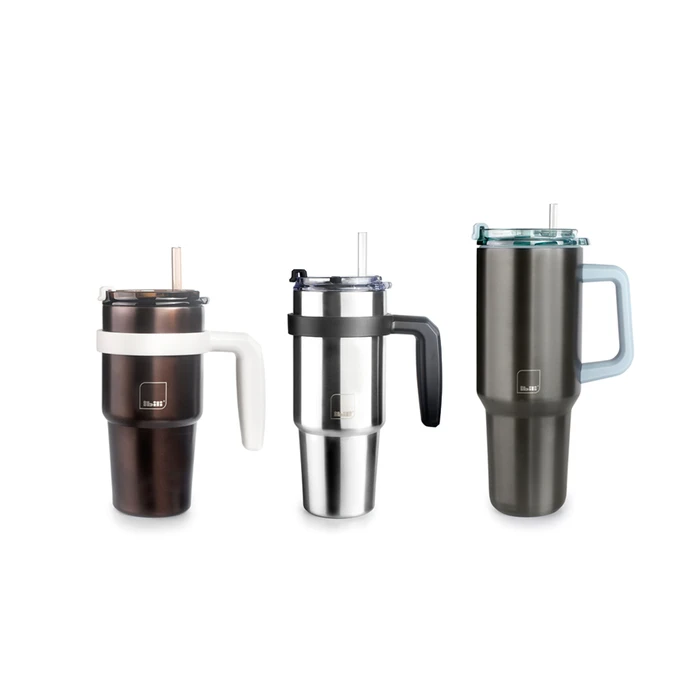 Ibili Handled Tumbler Θερμός Ανοξείδωτο 580ml Silver με Καλαμάκι και Λαβή