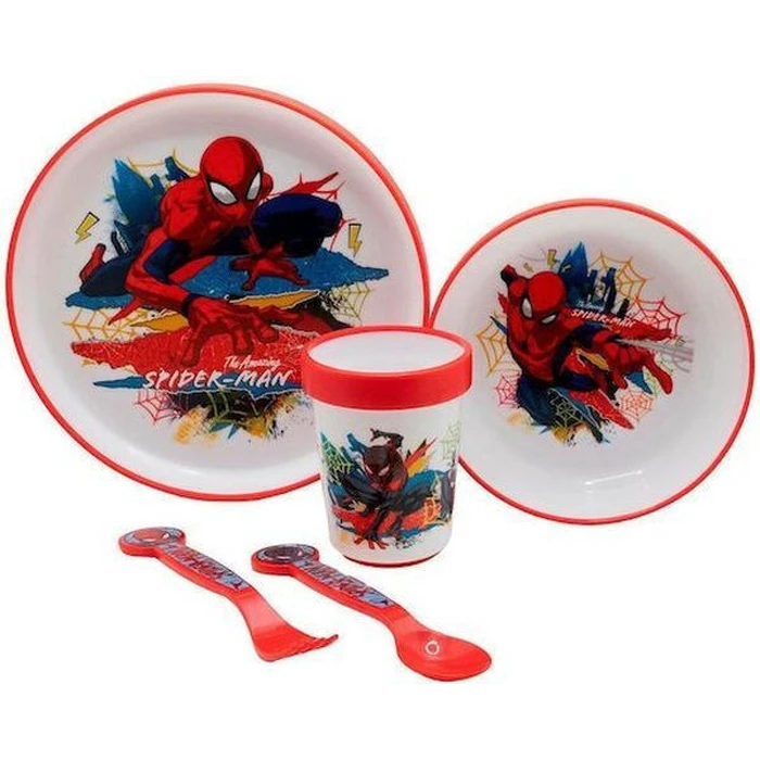 Stor Marvel Spiderman Σετ Φαγητού 5 Τεμαχίων Non Slip Bicolor Premium