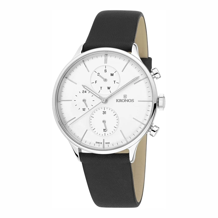 Kronos Men's Quartz Watch 46.5 mm Black Leather Strap K004.105.19