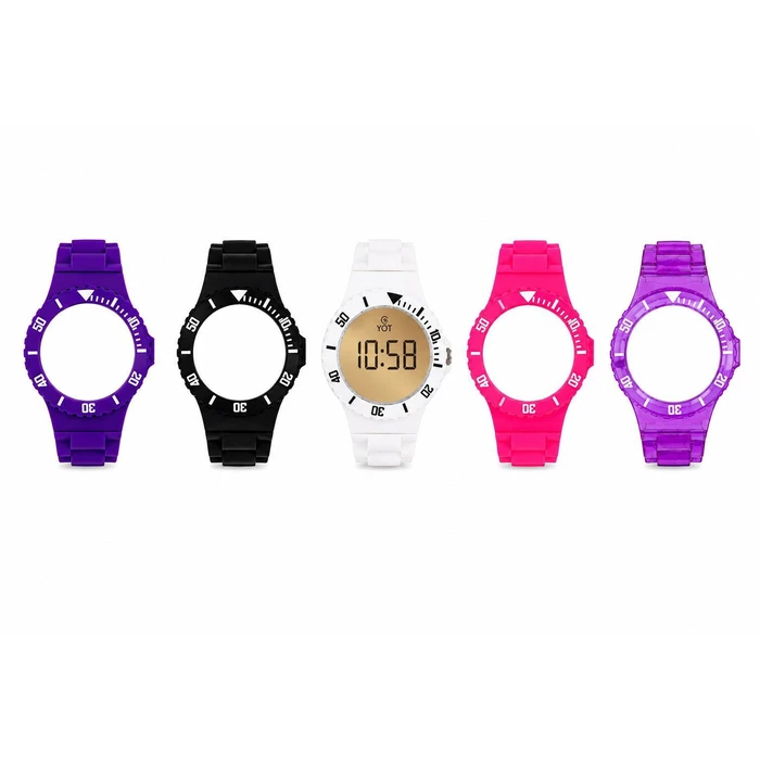 YOT Unisex Digital Quartz Watch CP40162-SP03 — 41.5 mm, Transparent Plastic Case, 5 Interchangeable Multicolored Rubber Straps