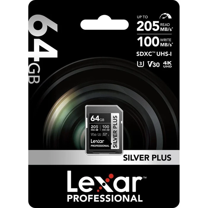 Lexar Professional Silver Plus SDXC 64GB UHS-I U3 V30 205MB/s (LSDSIPL064G-BNNNG)