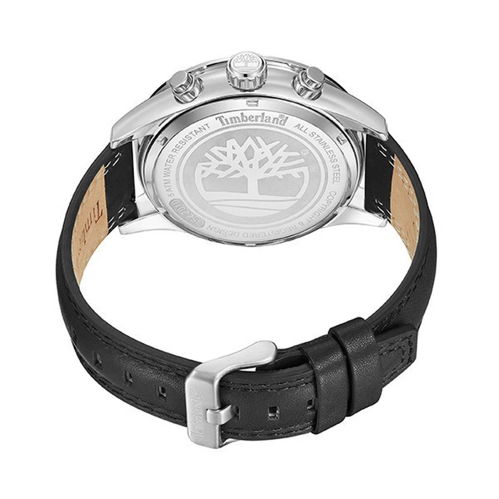Timberland Men's Quartz Watch 46mm Chronograph Black Leather Strap TDWGF2201001