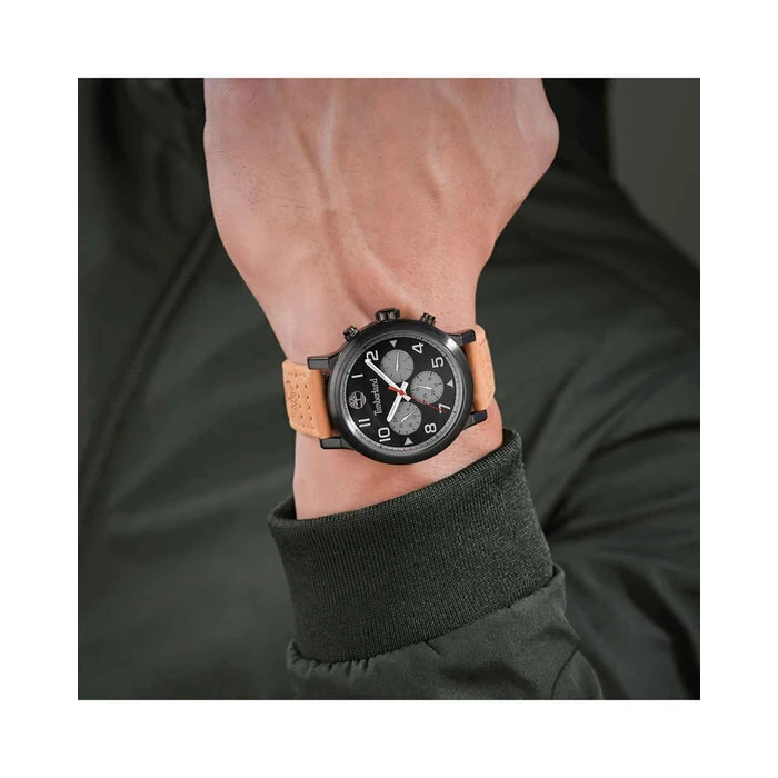 TIMBERLAND Pancher Men's Watch 46 mm Quartz Brown Leather Strap TDWGF0028902