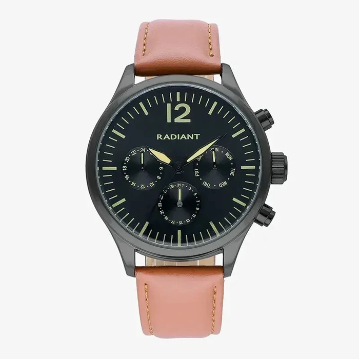 Radiant Ανδρικό Ρολόι 43mm Μπαταρίας με Καφέ Δερμάτινο Λουράκι RA641701