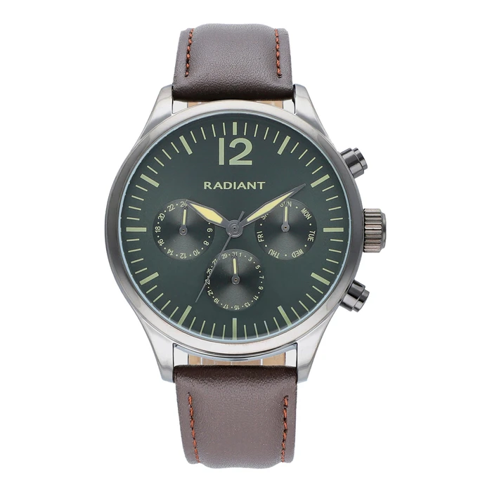 Radiant Ανδρικό Ρολόι 43mm Μπαταρίας με Γκρι Μεταλλική Κάσα και Καφέ Δερμάτινο Λουρί RA641702