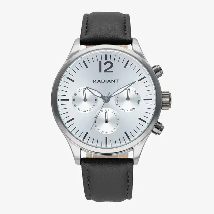 Radiant Ανδρικό Ρολόι RA641703 43mm Γκρι Καντράν Μαύρο Δερμάτινο Λουρί