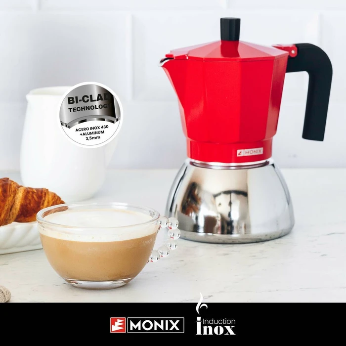 Monix Ιταλικη καφετιερα INOX RED 6T Κόκκινο 6 φλιτζάνια