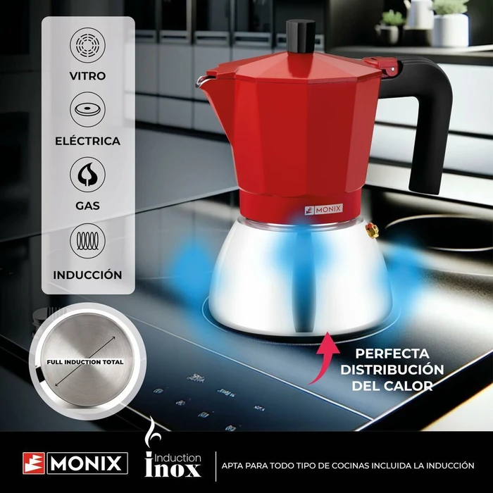 Monix Ιταλικη καφετιερα INOX RED 6T Κόκκινο 6 φλιτζάνια
