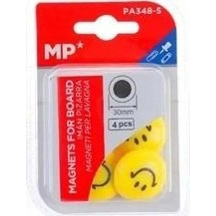 MP smiley face magnets set PA348-5, round, 30 mm, yellow, 5 pcs