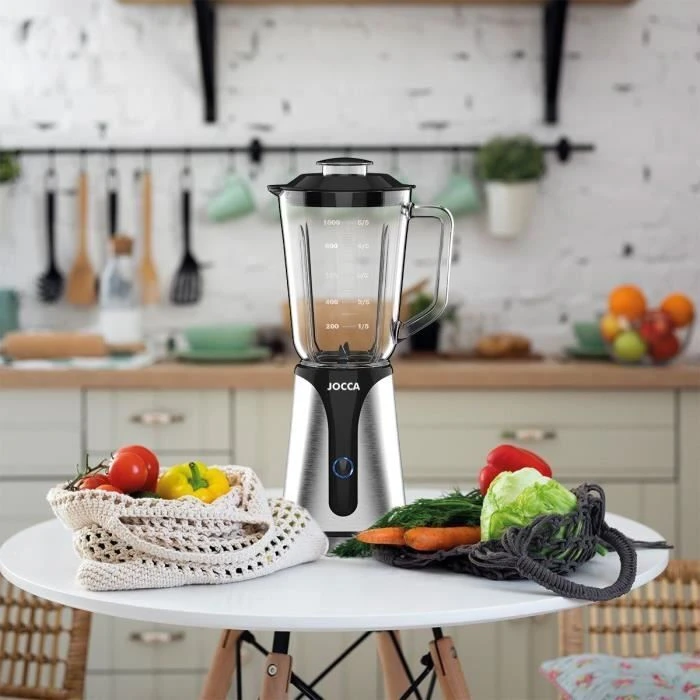 JOCCA Glass Blender with Crystal Jar and Bottle Stainless Steel 350W