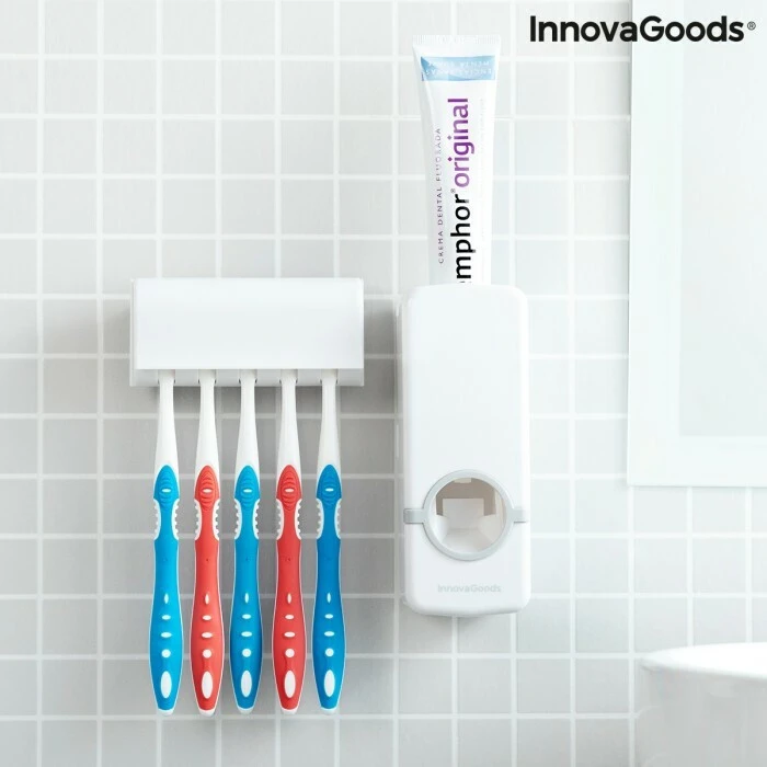 Bathroom Organizer Dispenser with Toothbrush Holder InnovaGoods Diseeth