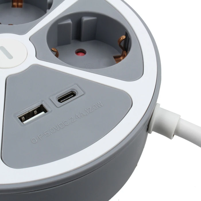 TM Electron Πολύπριζο με 3 Πρίζες με διακόπτη TMUAD554CB Λευκό Γκρι 3680 W 30 W 1,5 m