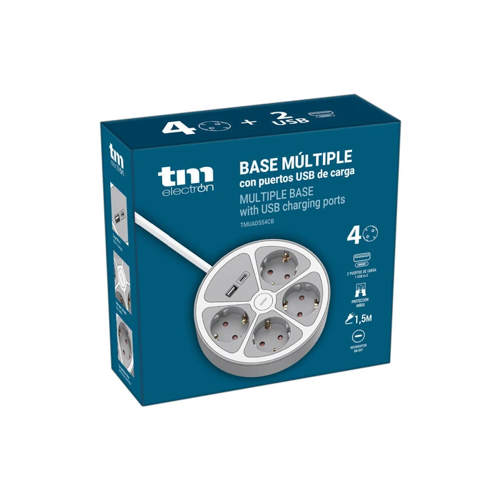 TM Electron Πολύπριζο με 3 Πρίζες με διακόπτη TMUAD554CB Λευκό Γκρι 3680 W 30 W 1,5 m