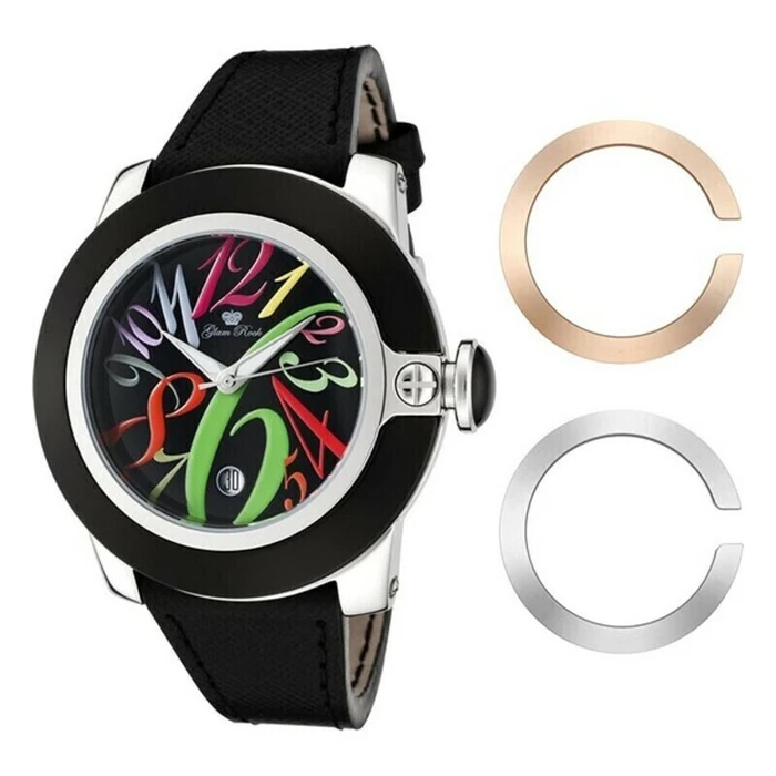 Glam Rock Women's Watch GR32018 - 44mm Black Leather Strap