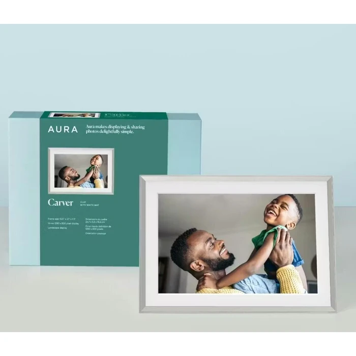 Aura Frames AF905-MWHT Carver Mat Digital Photo Frame 10.1" - Sea Salt