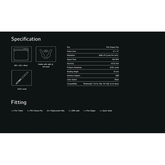 XP-PEN Star G640 Graphic Tablet 6x4" (190 x 162 mm) - Black