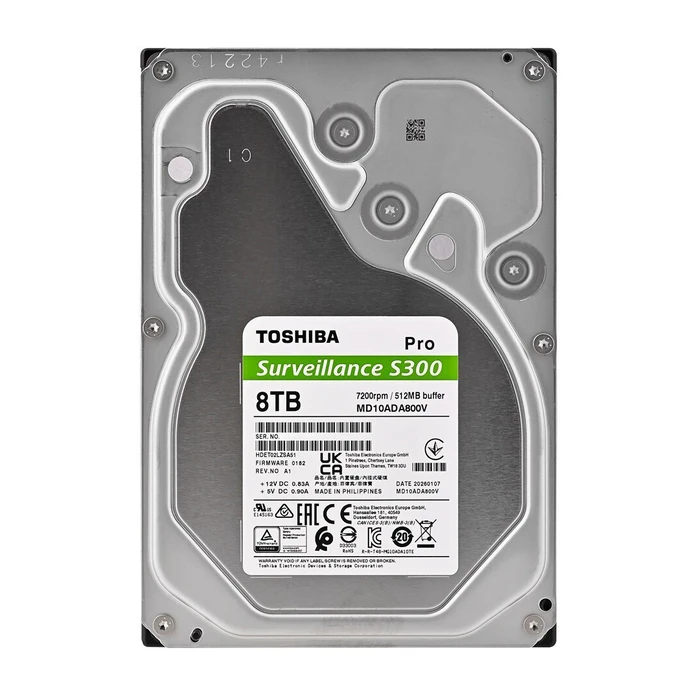 Toshiba S300 Pro Surveillance Bulk 8TB Σκληρός Δίσκος 3.5" SATA III 7200rpm 512MB Cache NAS MD10ADA800V