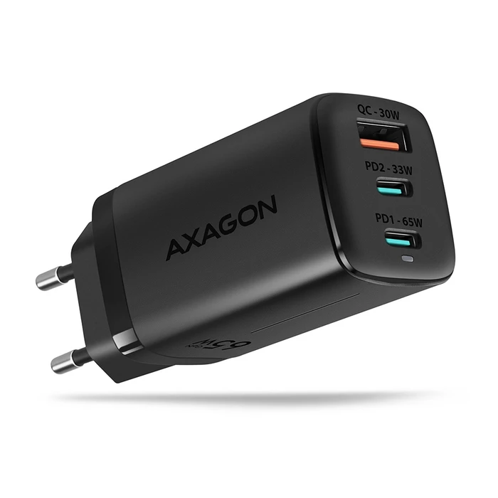 Φορτιστής τοίχου Axagon ACU-DPQ65 65W (GaN) - 3 θύρες (2x USB-C PD, 1x USB-A)