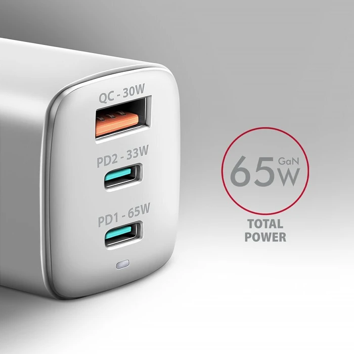 Φορτιστής τοίχου Axagon ACU-DPQ65 65W (GaN) - 3 θύρες (2x USB-C PD, 1x USB-A)