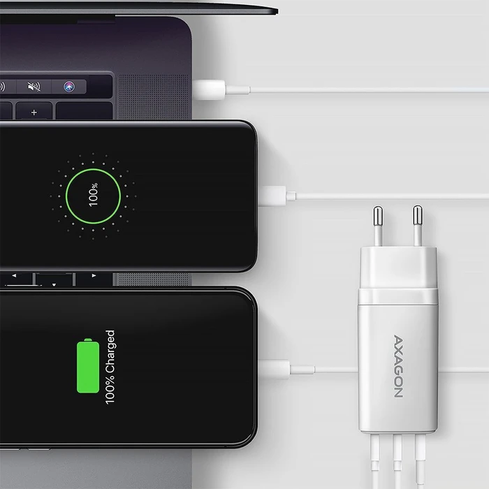 Φορτιστής τοίχου Axagon ACU-DPQ65 65W (GaN) - 3 θύρες (2x USB-C PD, 1x USB-A)